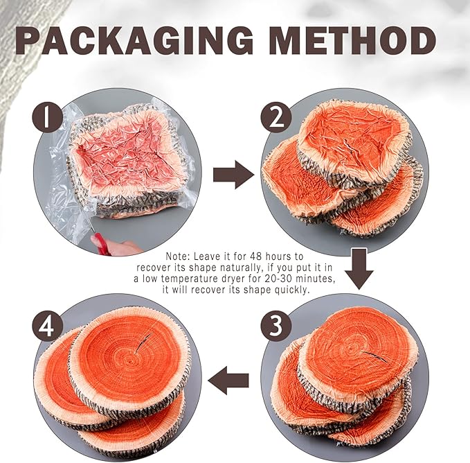 Unittype 6 Pcs Round Throw Pillow Wood Slice Chair Pillow Decorative Sofa Tree Stump Floor Cushion Natural Wood Cushion 3D Digital Printing Forest Decor for Bedroom Living Room(Stylish)