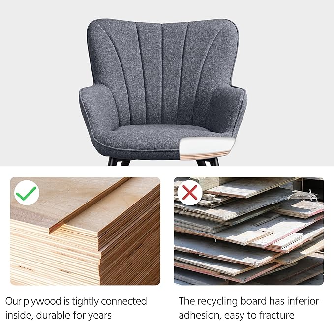 Yaheetech Accent Chair, Modern and Elegant Armchair, Linen Fabric Vanity Chair with Mental Legs and High Back for Living Room Bedroom Office Waiting Room, Grey