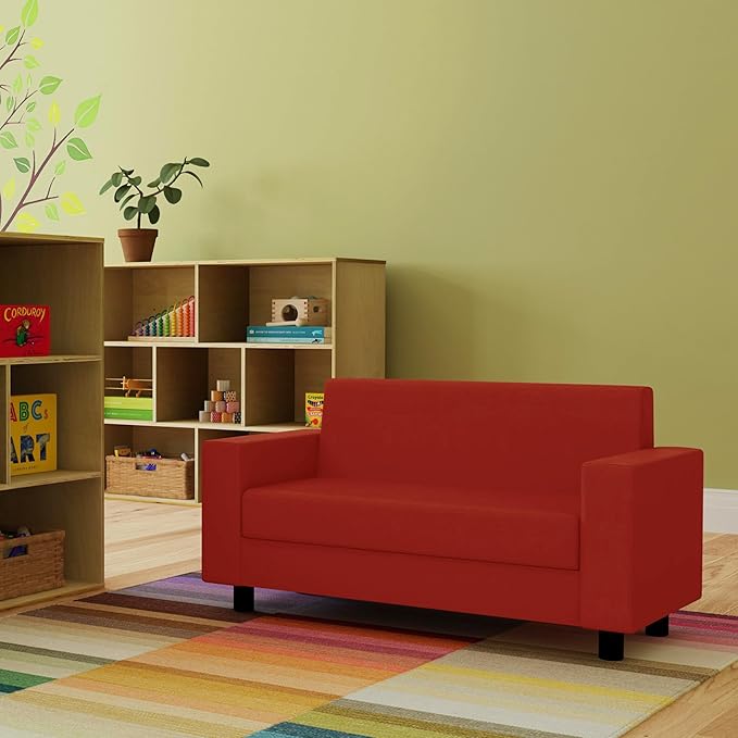Factory Direct Partners SoftScape Inspired Playtime Classic Reading Sofa, Children's Commercial-Grade Upholstered Furniture for Home, Daycare, Preschool, Library; Comfy Modern Design - Red, 14473-RD