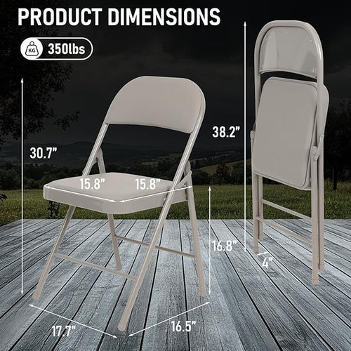 4 Pack Gray Padded Folding Chairs Set - Comfortable Stackable Portable Chairs for Indoor Outdoor, Events, Parties, Office, Wedding (PU Leather, Slate Gray,School Chair)
