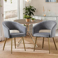 COMULER Grey Velvet Dining Chairs Gold Legs, Modern Dining Room Chairs with Arms Set of 2 Upholstered Accent Chair Armchair with Barrel Back for Kitchen Living Room
