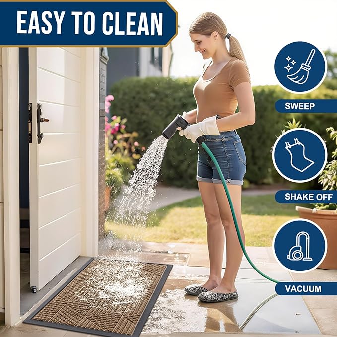 Kitinjoy Front Door Mat Outside Entrance, Sturdy Natural Dirt Trapper, Heavy Duty Rubber Doormat, Low Profile Non-Slip Backing, Easy Clean Mat for Indoor Outdoor, 47X23 Inch, Coffee