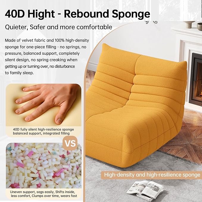 Bean Bag Chairs for Adults, BeanBag Reading Chair Memory Foam Couch, Floor Chair Soft Teddy Material, Comfy Reading Nook Chairs for Bedroom Living Room Office (Yellow)