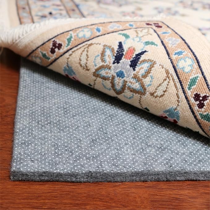 Non-Slip Area Rug Pad 5'x7', 1/3" Thick Dual Surface-Felt+Rubber. Premium Carpet Mat - Safe for All Floors and Finishes, Adds Comfort and Protection, Extra Strong Grip - Many Custom Sizes.