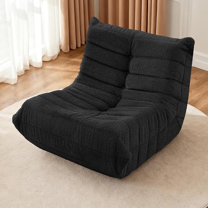 HABUTWAY Bean Bag Chairs Fireside Lazy Floor Sofa, Soft Teddy Fleece Bean Bag Sofa with High-Resilience Foam Filling，Beanbag for Living Room, Bedroom, Office (Black Teddy)