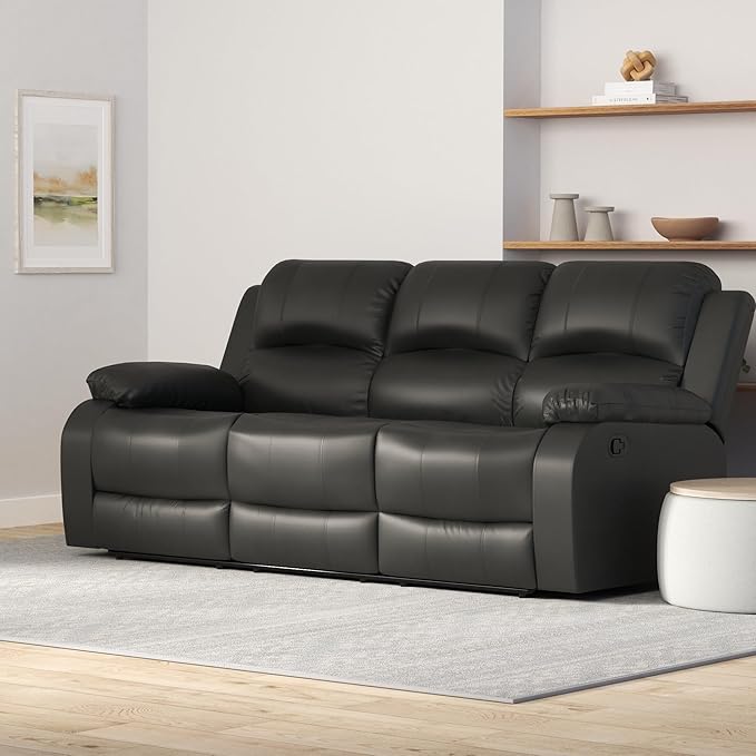 AYCP Bonded Leather Living Room Furniture Set Reclining Sofa Set Loveseat Furniture Sets in Living Room Sofa Recliners (Sofa, Black)