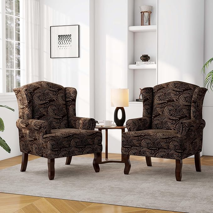 DREAMSIDEA Accent Chair, High Back Upholstered Armchair with High Resilience Sponge & Wood Legs, Mid-Century Modern Comfy Single Sofa Reading Chairs for Living Room, Bedroom (Cranberry, Set of 2)