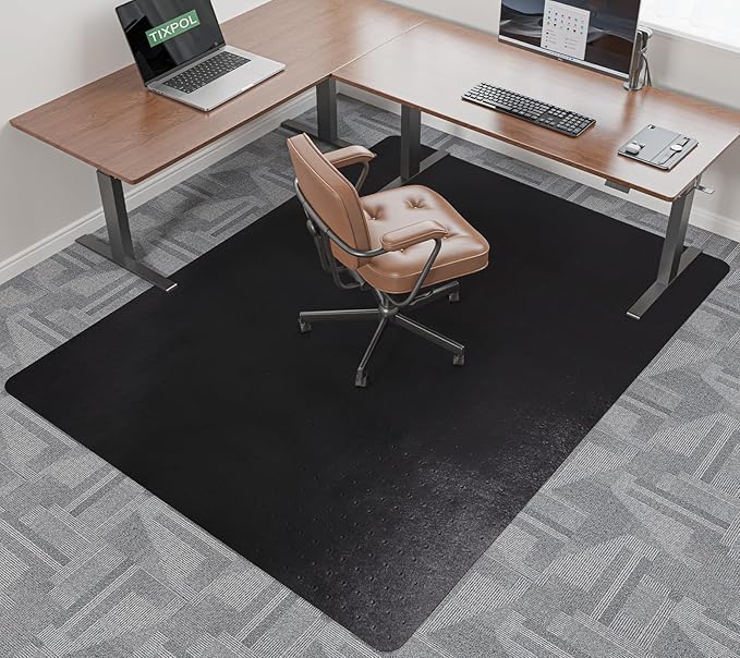 Office Chair Mat for Carpet, tixpol 46" x 60" Large Chair Mat for Carpeted Floors, Non-Slip Carpet Protector Mat with Spikes, Heavy-Duty Under Desk Floor Mat for Home Office Use (Black)