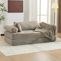 VINGLI Convertible Futon Sofa Bed, Upholstered Corduroy Boneless Couch King Size Floor Loveseat Sleeper Sofa with 2-in-1 Throw Pillow, Couches for Living Room, Bedroom, Lounge, Gray