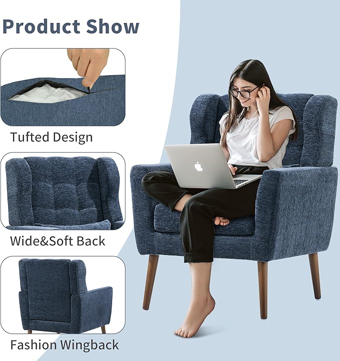 CHSICFOR Modern Accent Chair, Upholstered Arm Chair with Waist Pillow, Single Sofa Chair for Living Room Bedroom Small Spaces (Blue)