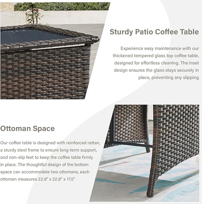 Belord 4 Piece Patio Furniture Set - Outdoor Glider Bench with Swivel Rocker Chairs and Coffee Table, High Back Small Outdoor Conversation Furniture Sets for Deck Sunroom Balcony Backyard