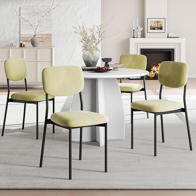 Einhomn Upholstered Dining Chairs Set of 4, Stackable Modern Dining Room Chairs, Kitchen Chairs w/Soft Velvet Backrest & Sturdy Metal Legs for Restaurant, Living Room, Light Green