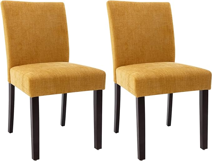 Watson & Whitely Kitchen & Dining Room Chairs with Low Backs, Upholstered Dining Chairs Set of 2, Modern Armless Dining Table Chairs with Solid Wood Legs, Bright Yellow