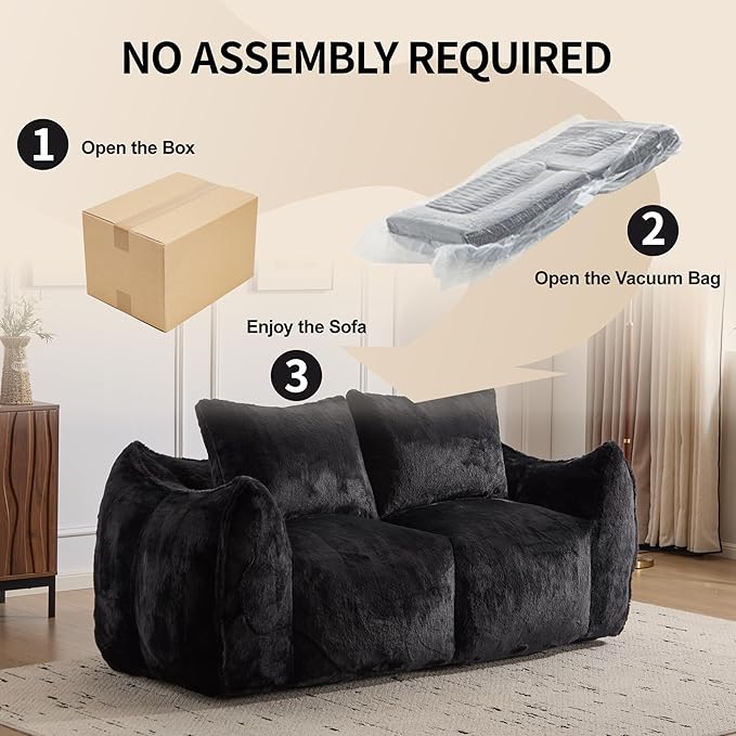 KEIKI Giant Bean Bag Couch for Adults, Oversized Loveseat, 2 Seater Fireside Chair, Comfy Lazy Floor Sofa, Cozy Reading Chair with Pillows for Living Room, Bedroom, No Assembly Required