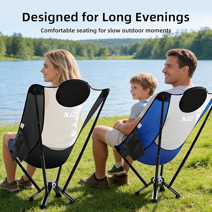 NJZ High-Back Folding Chair for Indoor & Outdoor Use — Comfortable High-Back Support, Easy One-Piece Setup, Stable Aluminum Frame, Portable Chair for Backyard, Camping & Everyday Relaxation