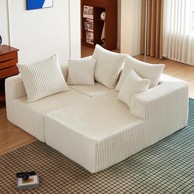 102" Sectional Couches for Living Room,Boneless Cloud Couch,L-Shaped Sofa with Oversized Deep Seat,Comfy Couch for Apartment,Compressed Sofa in a Box,No Assembly Required(Corduroy,Beige)