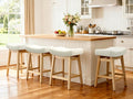RNKSFX Counter Height Bar Stools Set of 4 for Kitchen Counter Backless Farmhouse Kitchen Island Barstools with Upholstered Faux Leather Saddle Seat and Solid Wood Legs Modern 24 inch Bar Chairs, White