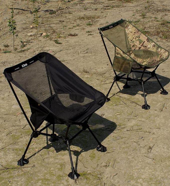 iClimb Ultralight Compact Camping Folding Beach Chair with Anti-Sinking Large Feet and Back Support Webbing (Blue - Square Frame - 2PC)