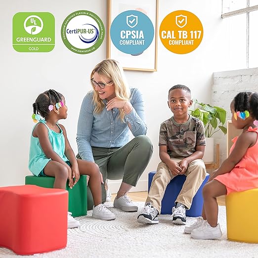 ECR4Kids SoftZone Toddler Modular Stool Set, Flexible Seating, Assorted, 6-Piece
