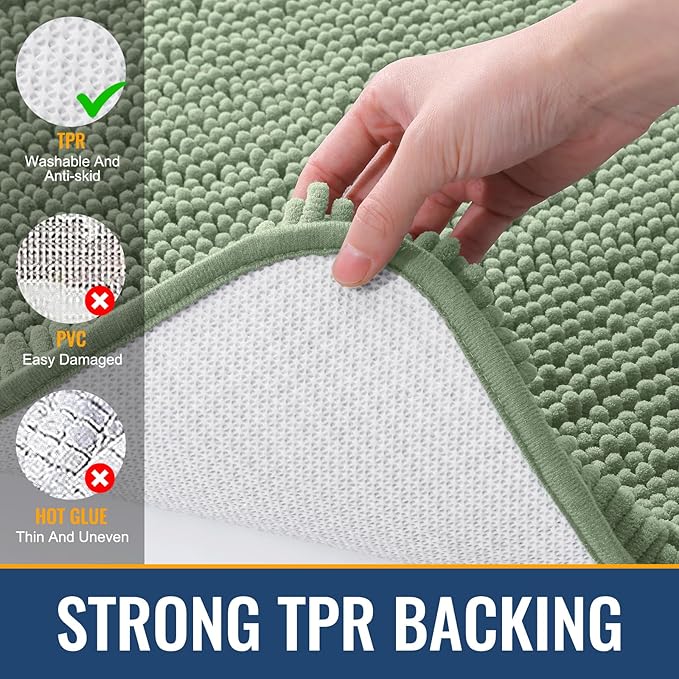 Arotive Bathroom Rugs 34x21, Extra Soft Absorbent Shaggy Chenille Bath Rugs, Machine Washable Rubber Backing Non-Slip Bath Mats for Bathroom Floor Tub and Shower, Home Decor Accessories, Sage Green