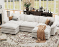 CDCASA 120" Oversized Modular Sectional Sofa, Comfy U-Shaped Cloud Couch w/ 2 Movable Ottoman, 5-Seater Velvet Deep Seat Modern Sofa Couch for Living Room, DIY Combination, Beige
