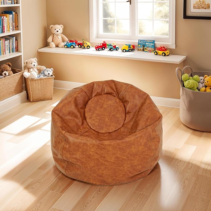 FDP Rustic Kid 22" Bean Bag Chair, Furniture for Kids, Perfect for Reading, Playing Video Games or Relaxing, Alternative Seating for Classrooms, Daycares, Libraries or Home - Hazelnut