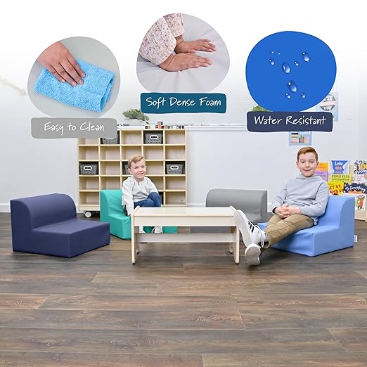 Children's Factory Library Lounger, Flexible Seating Classroom Furniture, Comfy Kids Chairs, Gray, Single Lounger
