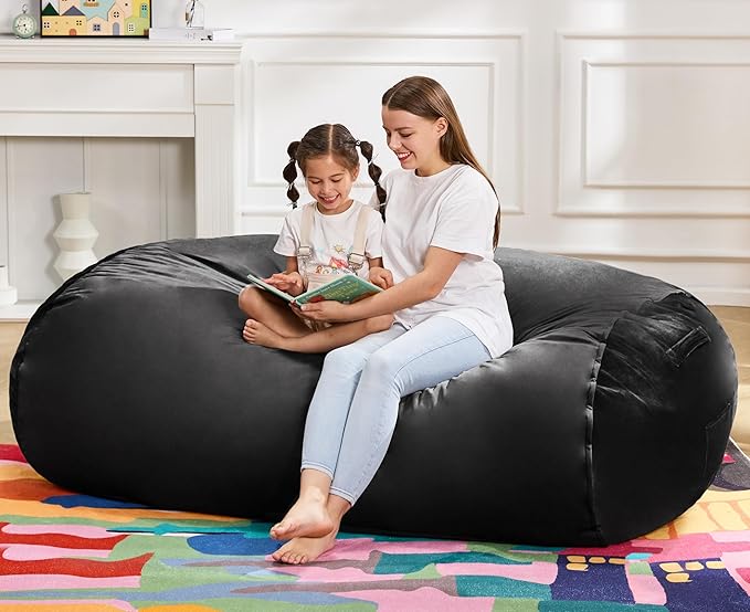 Hobestluk 5FT Bean Bag Chair Large Beanbag Lounger with Removable Cover Adult Bean Bag Chair with Portable Handle Desgin for Living Room Bedroom (Black, 5FT)