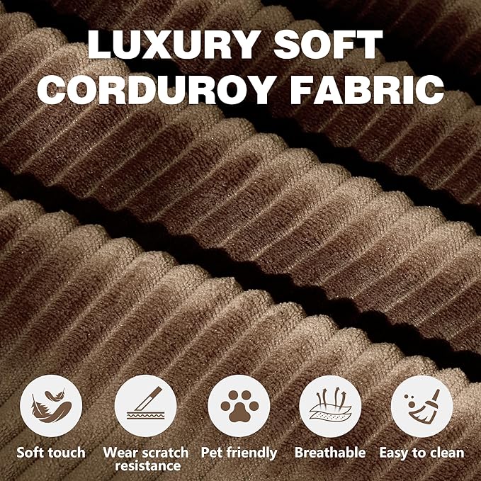 LIAROO 78.8" Convertible Sofa Bed -Compression Sofa with Corduroy Fabric - with Armrests and Backrest - Modular Sectional for Living Room, Bedroom, Studio - Compression Sofa in Box (Brown)