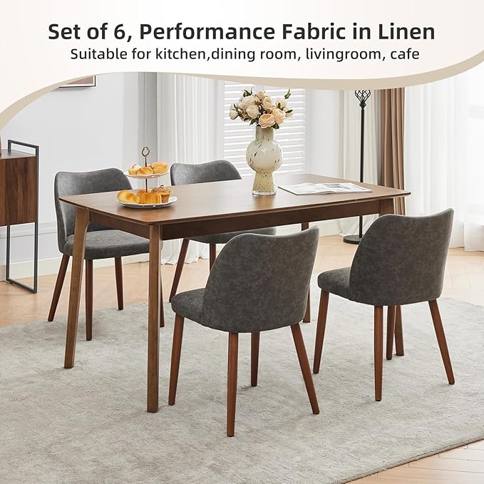 ElfinAura Dining Chair Set of 4, Leather Upholstered Dining Chair with Wood Legs, Wing Backrest, Wooden Kitchen Chair, Kitchen Chairs with Thick Cushions for Dining Room, Living Room, Dark Grey