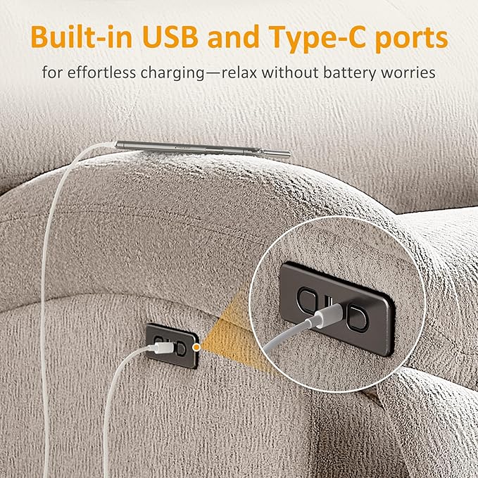 VANOMi Power Recliner Chair with Charging, 270° Swivel Glider Rocker, Electric Nursery Recliner for Living Room, Bedroom, and Office, Camel, Set of 2