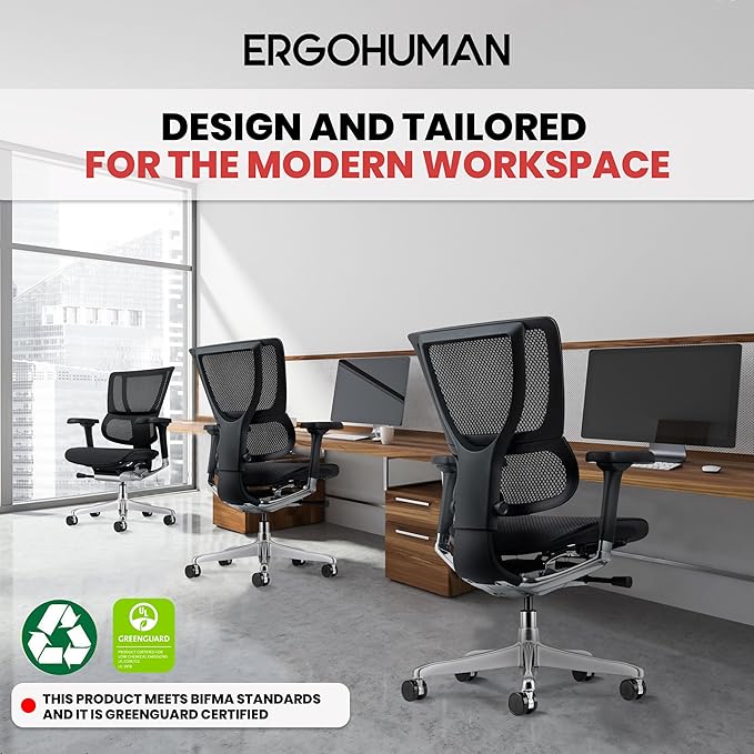 Ergohuman Eurotech ME3ERG-XTREME Mid Back Mesh Office Chair with Tilt Tension Control, Tilt Lock, Back Angle, Back Height, Synchro Tilt, Seat Height, Seat Depth, and Arm Height Adjustments, Grey