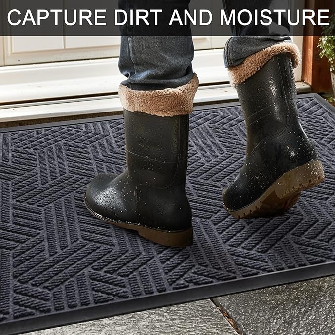 XADP Front Door Mat 47"x32" Indoors Outdoors Welcome Mats, Waterproof Non-Slip Rubber Backing Heavy Duty Doormat Outside Entrance, Low Profile Entryway Rugs Floor Mat for Patio, Pattern B Grey