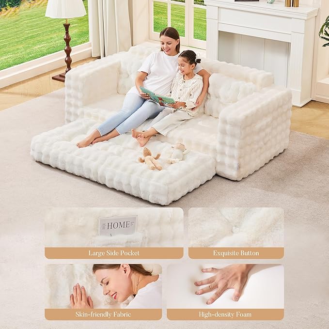 Hobestluk 3-Seater Sofa Boneless Couch with Tufted Button Design 2 in 1 Comfy Cloud Couch Oversized Sofa for Living Room Bedroom Apartment or Office (White, 3 Seater)