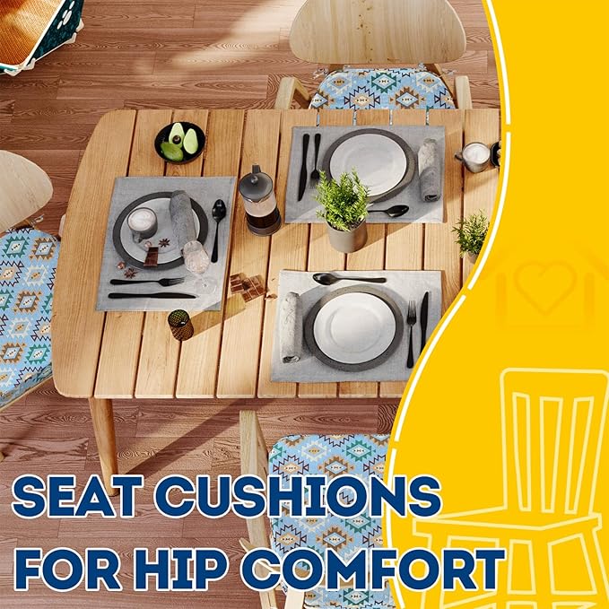 AAAAAcessories D-Shaped Chair Cushions, 2" Thick Dining Chair Pads with Ties and Removable, Machine-Washable Cover, 17" x 16", Geometric Blue