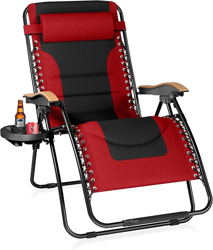 Sophia & William Oversize Zero Gravity Chair, Padded Recliner with Free Cup Holder, Supports 400 LBS (Red)