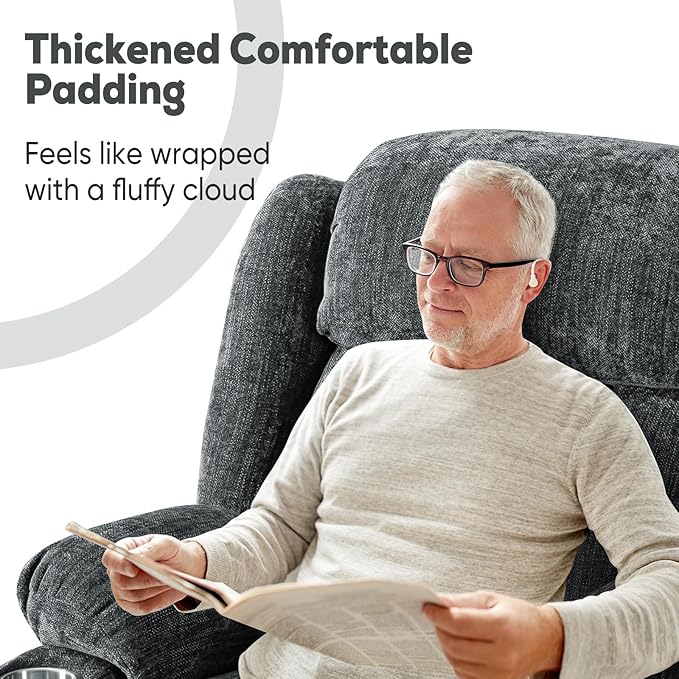 ABCASA Large Power Lift Chairs Recliners for Elderly with Heat ＆ Massage, Upgraded Chenille Recliners, USB-A ＆ C, Cup Holder, Side Pocket, Grey Blue
