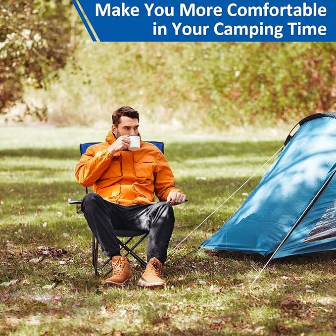 SAILARY Folding Camping Chair with Cup Holder, 225lbs Capacity, Portable Foldable Chair with Large Anti-Sink Feet, PE Coated Fabric for Outdoor, Beach, Fishing, Backpacking, Blue 2PCS