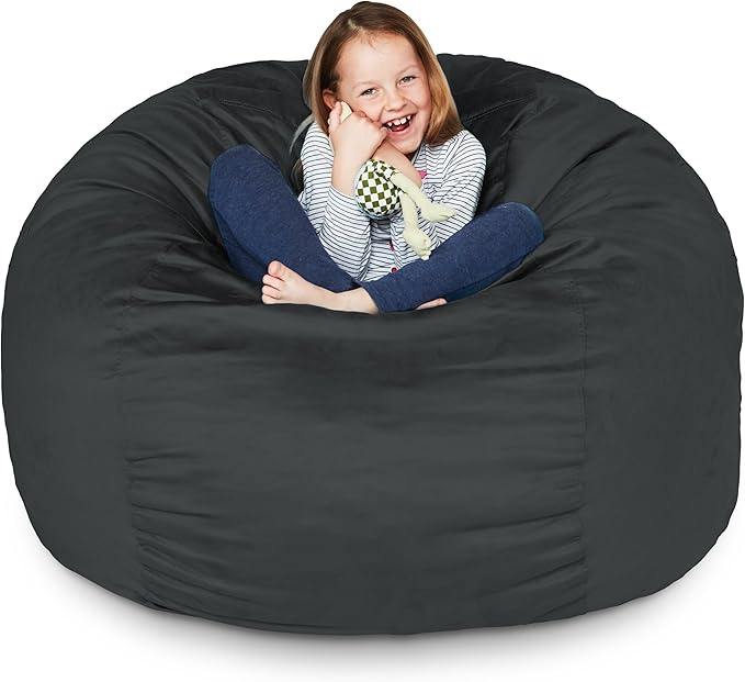 Lumaland Luxurious 3ft Medium Bean Bag Chair with Microsuede Cover - Ultra Soft, Foam Filling, Washable Bean Bag Sofa for Adults, Teenagers, Kids, Pets - Sack Chair for Living Room, Bedroom - Black