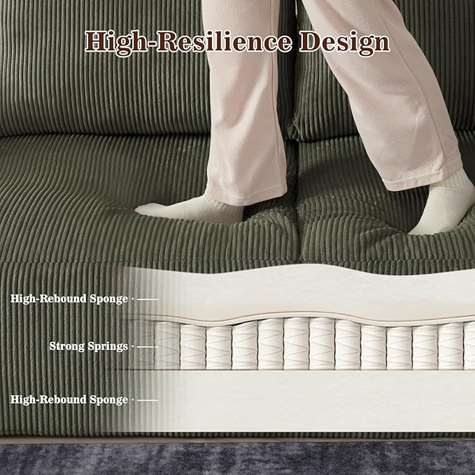 79" Modular Sectional Sofa, Cloud Couch Loveseat Memory Foam Boneless Couch with Chaise, Cozy Upholstered Corduroy Floor Couch, No Assembly Required Living Room Furniture for House Home, Green