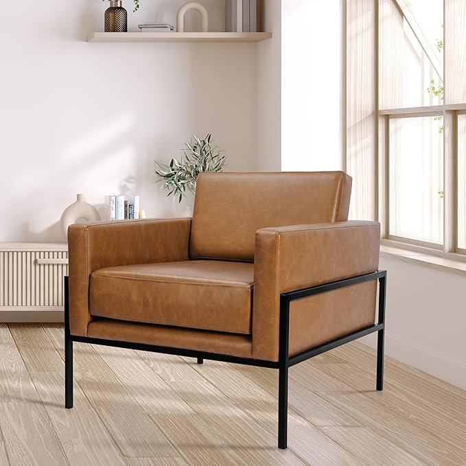 HomePop Modern Metal Frame Accent Chair|Homepop Home Décor|Accent Chairs for Living Room & Bedroom - Carmel Faux Leather