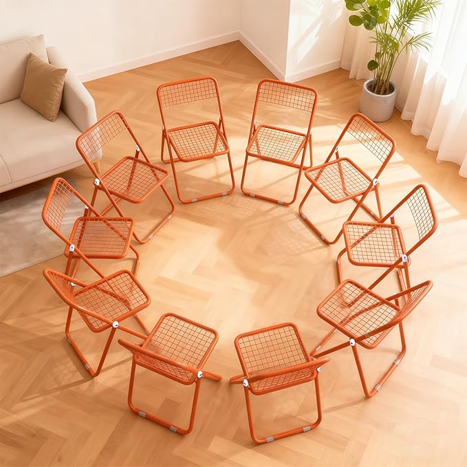 10 Pack Folding Chair,Orange Color,Single Piece,Foldable Space - Saving Design for Indoor/Outdoor Use