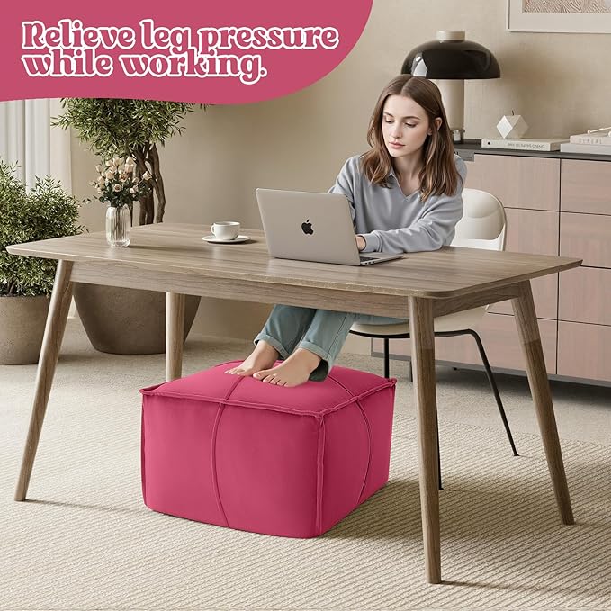 MeMoreCool Stuffed Round Pouf Ottoman Foot Rest, Floor Pouf Foot Stool with Soft Foam Chunk Filling, Small Round Ottoman Footstool Circle Footrest for Living Room