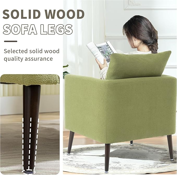 QKFF Barrel Accent Chair Set of 2 with Back Pillow, Large Upholstered Armchair with Solid Wood Legs Modern Reading Chairs for Living Room Bedroom