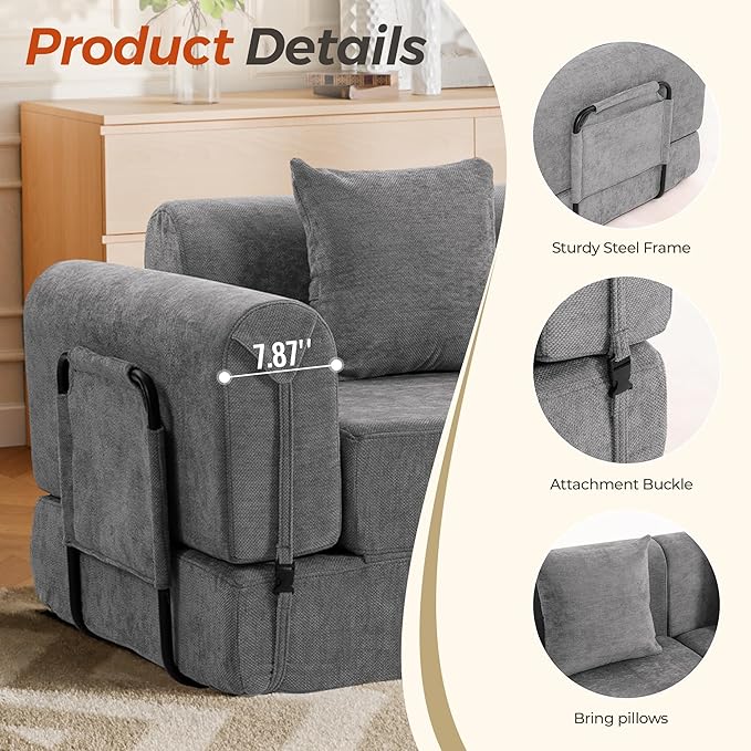 100" Oversized Convertible Sleeper Sofa Bed, Modular Sectional Cloud Sofa with Fixed-Shape Frame & Tabletop, Boneless Couch with Storage Pocket for Living Room, No Assembly Required, Dark Gray
