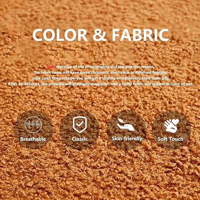 Bean Bag Chairs for Adults, Memory Foam Couch Loveseat Sofa Chair, Soft Teddy Material Cozy Comfy Reading Nook Chairs, Floor Chair for Living Room Bedroom Office(Orange)