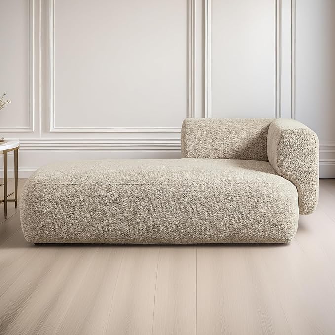 ZEKOKO Boucle Chaise Lounge Chair Indoor Comfy Fluffy Lounge Sofa Upholstered Chaise Lounge Modern Lounge Chair Indoor for Living Room Bedroom Office(Left Hand, Camel)