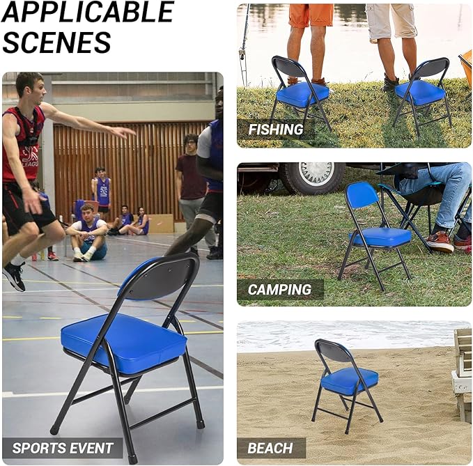 fusehome Mini Padded Folding Chairs, Garage Stool, Portable Camping Chair with Cushion, Lightweight Lawn Chair, for Outdoor Sports Events, Patio, Fishing, Hiking, Hunting, Picnic, Beach (Blue)