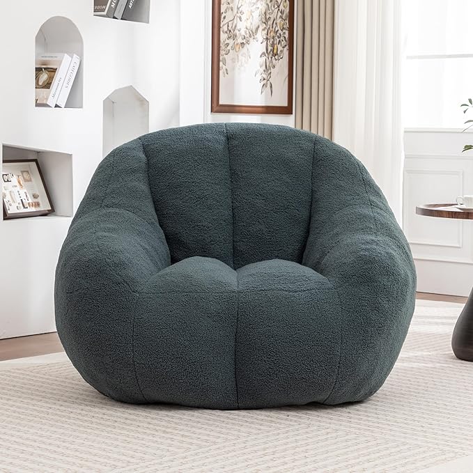 Setawix Bean Bag Chair with Filler, Comfy Teddy Bean Bag Chairs for Adults and Kids, Cozy BeanBag Sofa Fully Floor Couch with Memory Foam for Living Room Bedroom,Green