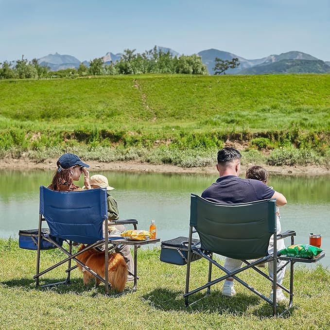Timber Ridge XXL Oversized Directors Chair 600lbs - Heavy Duty Camping Chair with Cooler Bag & Table, Portable Folding Chair with Wide Seat for Tailgating, Patio, Outdoor - Grey (2 Pack)